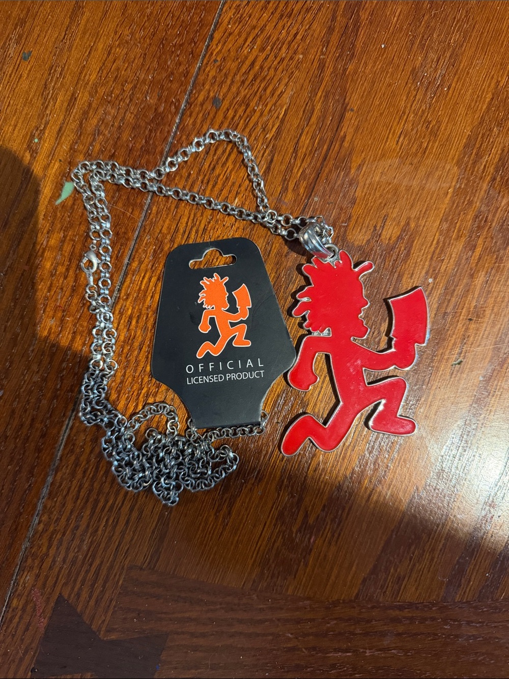 Red Character Pendant Necklace with Silver-Tone Chain